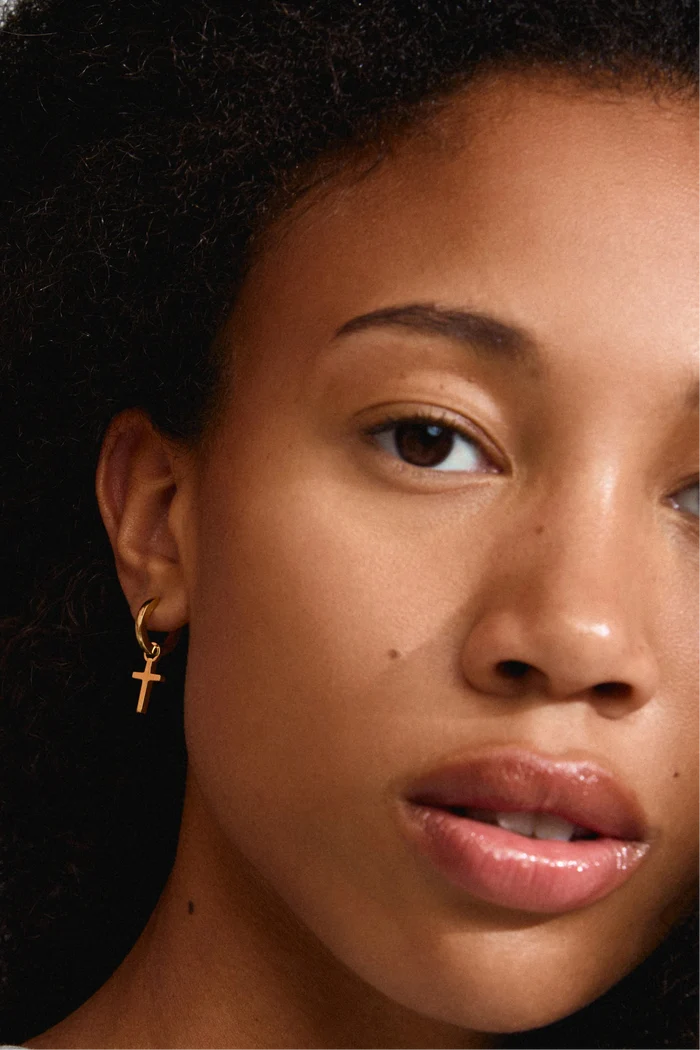 Flynn Recycled Gold Cross Hoop Earrings