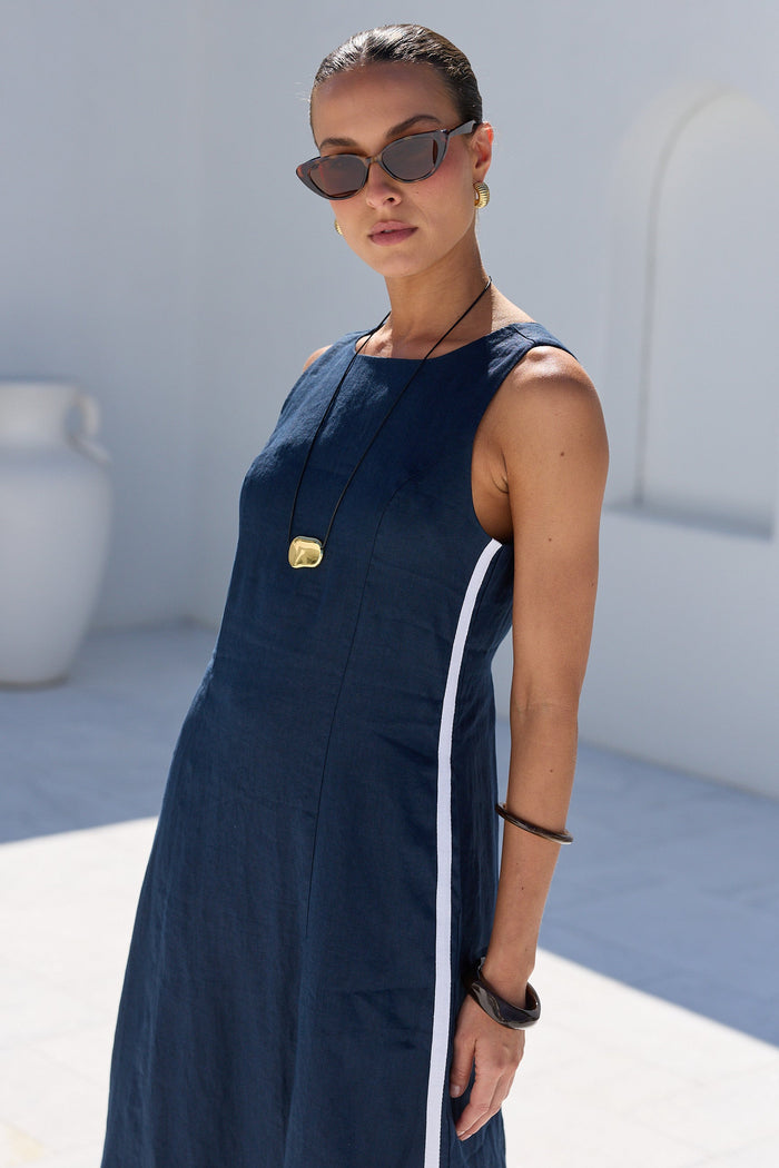 Future Ink Linen Sleeveless Midi Dress