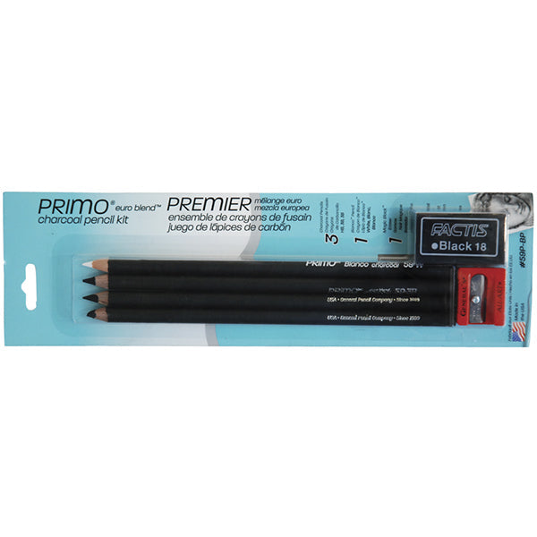General Pencil Primo Euro Blend Charcoal Pencil Set of 4 (3B/B/HB/WH)