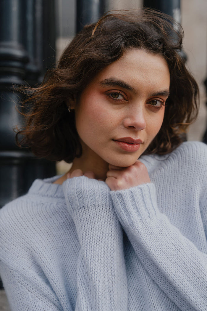 Genuine Ice Blue Crewneck Fluffy Long Sleeve Jumper