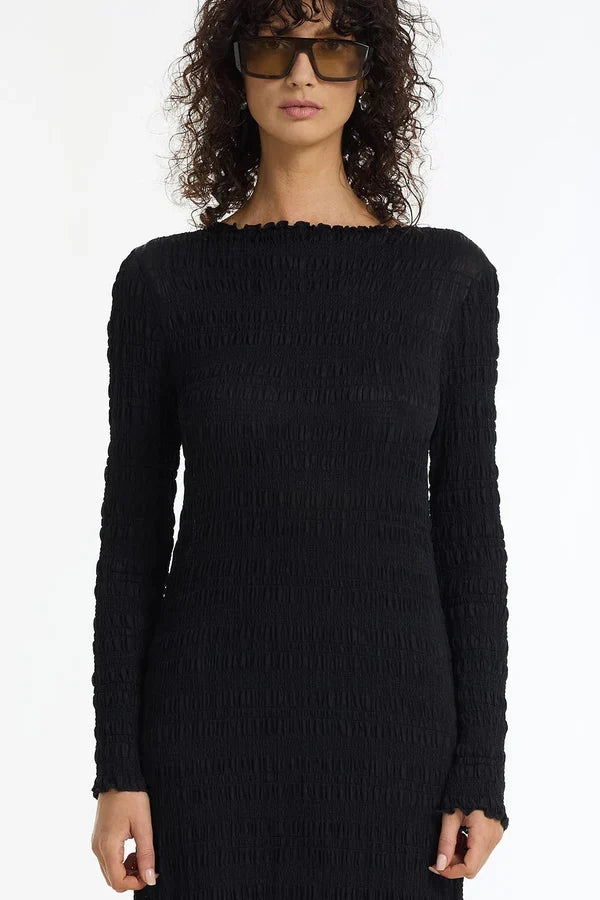 Gigi Black Textured LS Maxi Dress