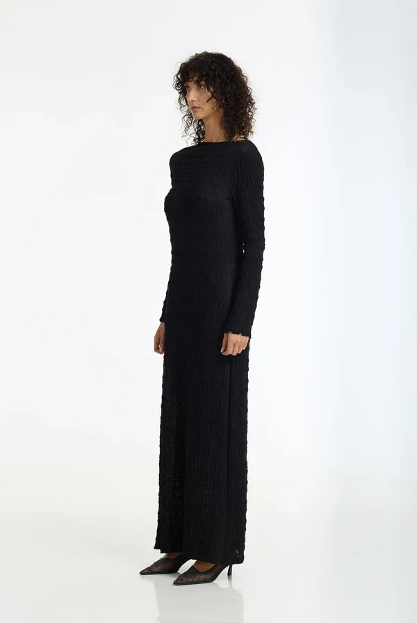 Gigi Black Textured LS Maxi Dress
