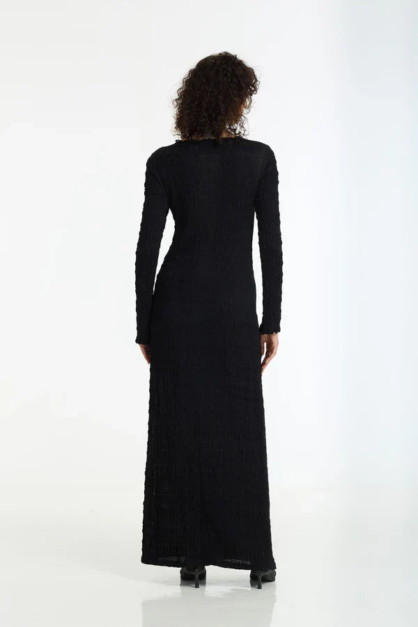 Gigi Black Textured LS Maxi Dress