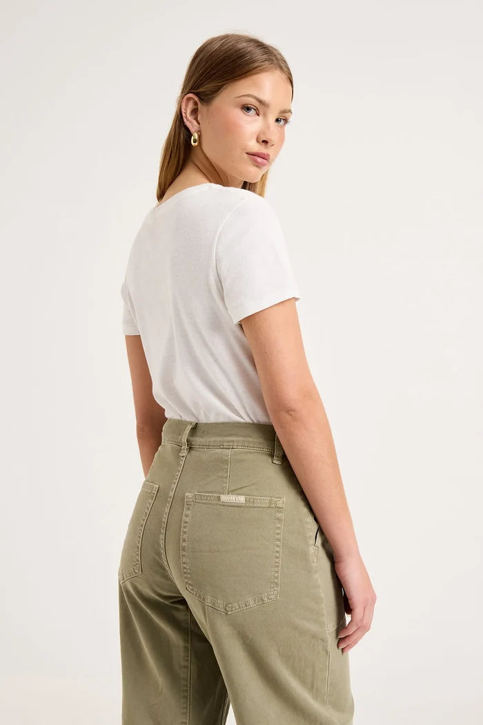 Gigi Summer Olive Drill Barrel Jean