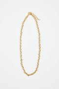 gold-plated brass chain necklace with round links, photographed flat on a white background.