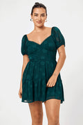 Green Short Sleeve Jacquard Dress - Trixxi Clothing