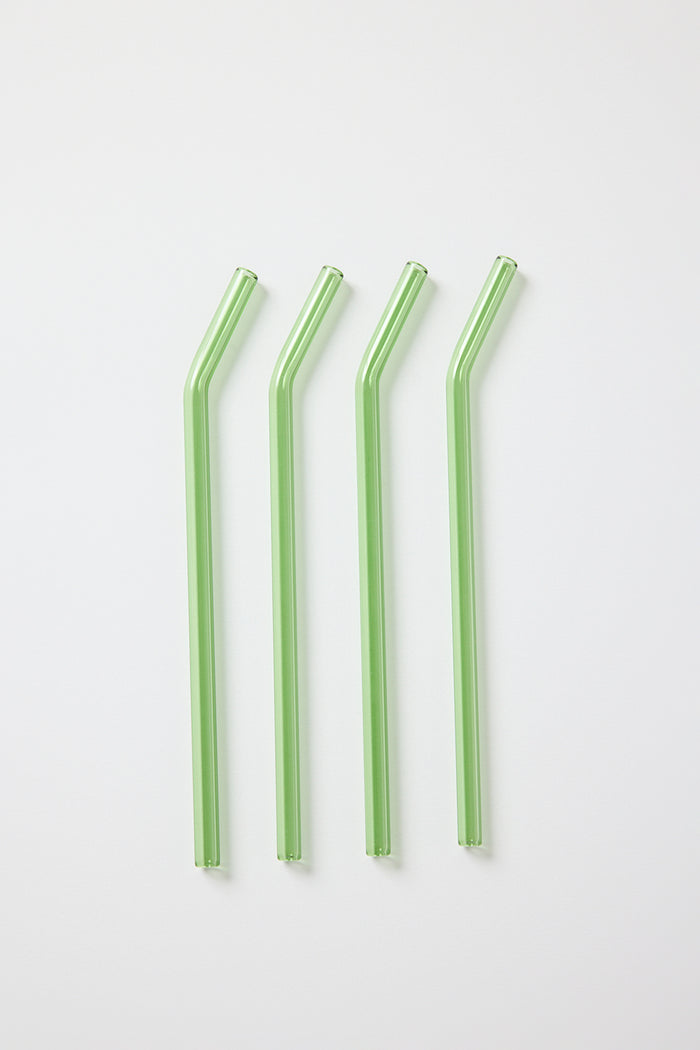 Green Straight Reuseable Pk 4 Glass Drinking Straws