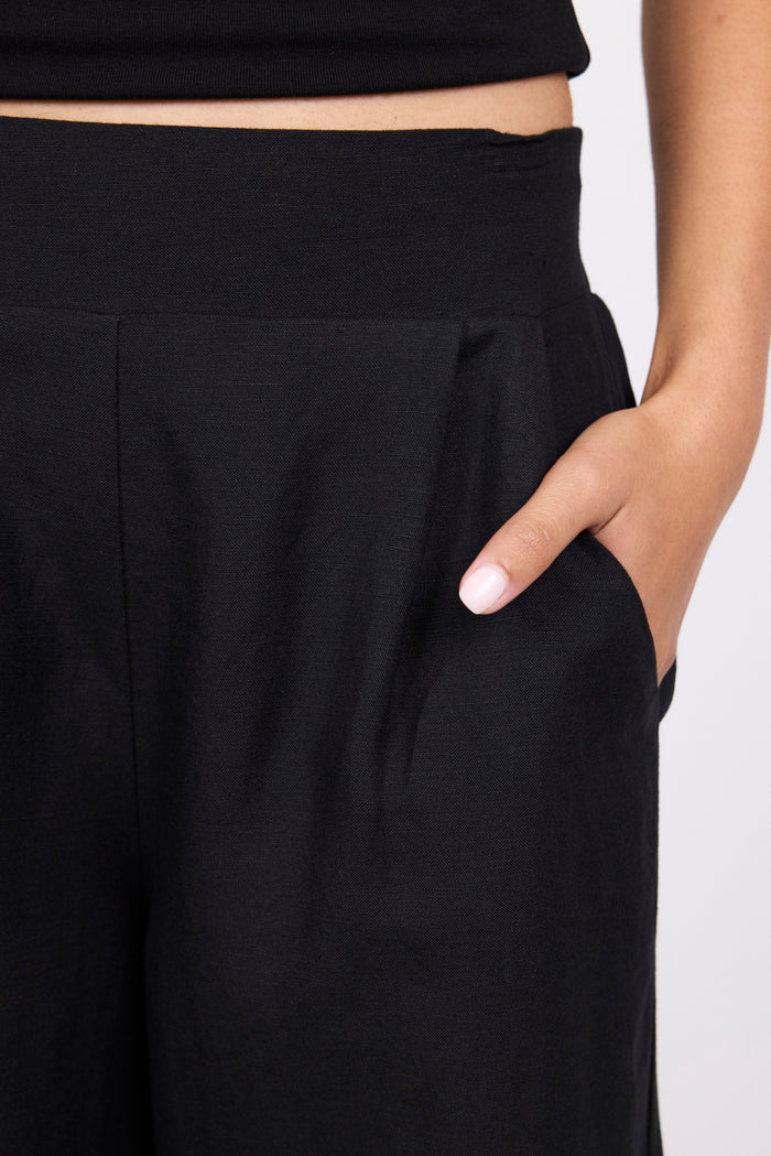 Guardian Black Petite Linen Viscose Elastic Back Pants