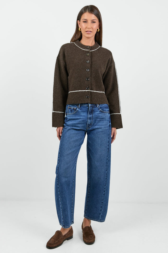 Habitual Chocolate Contrast Trim Cardigan