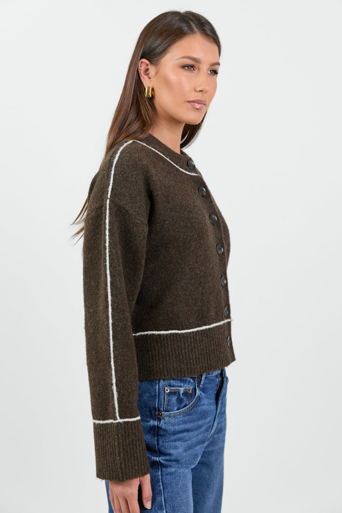 Habitual Chocolate Contrast Trim Cardigan