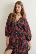 Hadley Navy Red Floral LS Maxi Dress