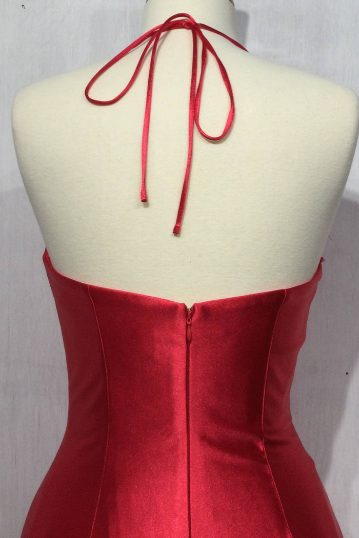 HALTER SATIN CORSET FITTED DRESS