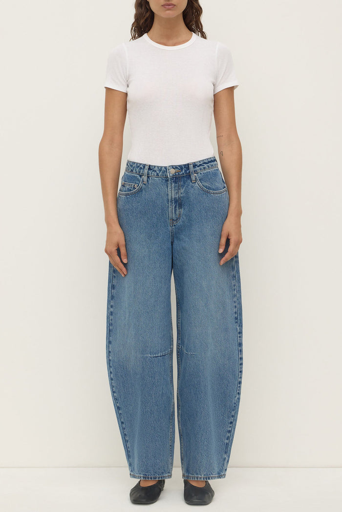 High Rise Classic Blue Barrel Jean