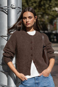 Highlight Chocolate Mohair Blend Crewneck Cardigan