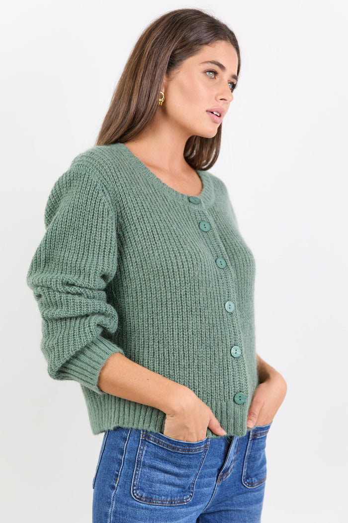 Highlight Sage Mohair Blend Crewneck Cardigan
