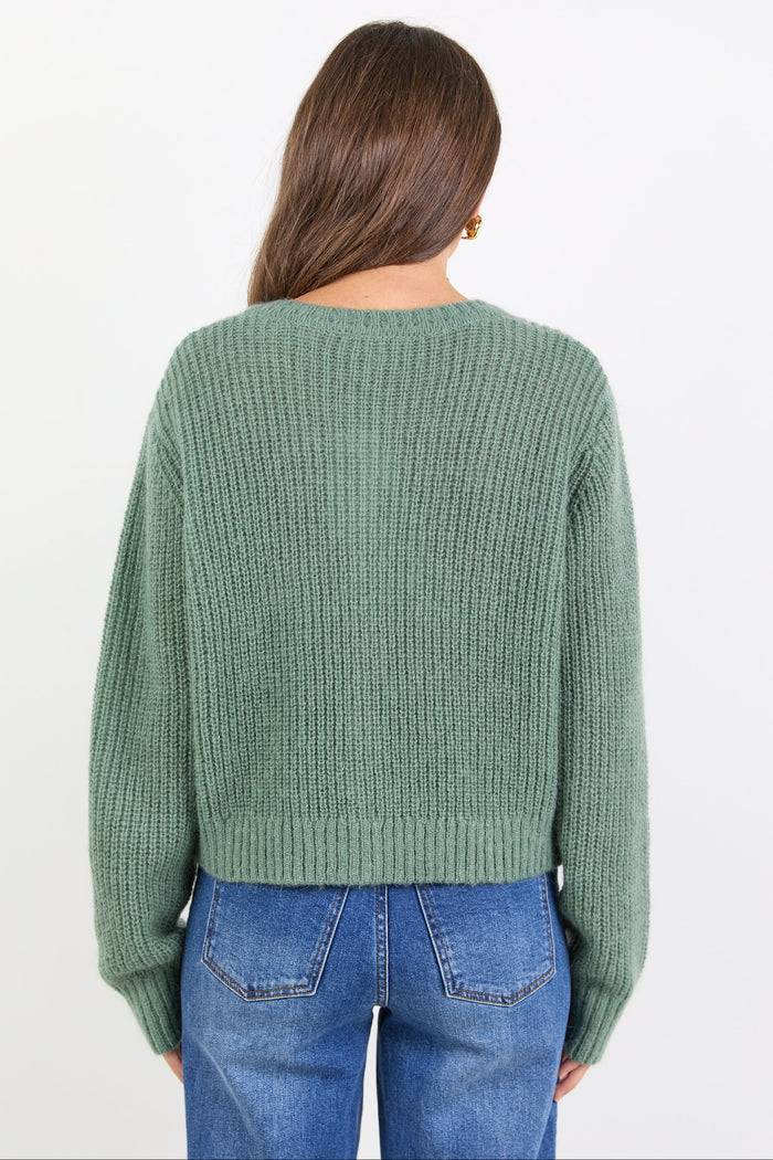 Person wearing a green sweater and blue jeans on a white background
col_pattern