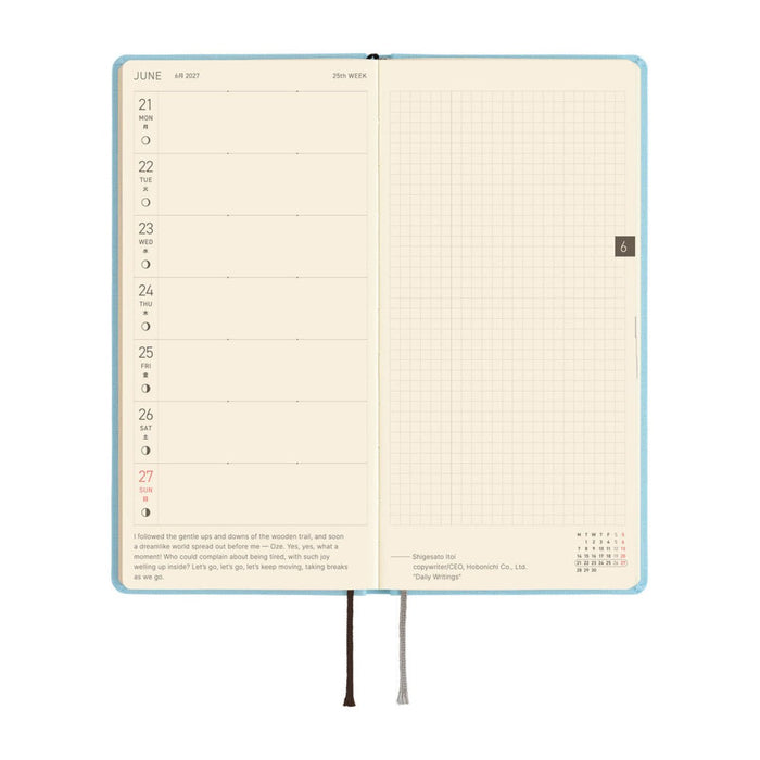 Hobonichi 2027 Light Hardcover Book - Colors: Sea Glass - Tall & Slim (Weeks - January Start) - Pen Boutique Ltd