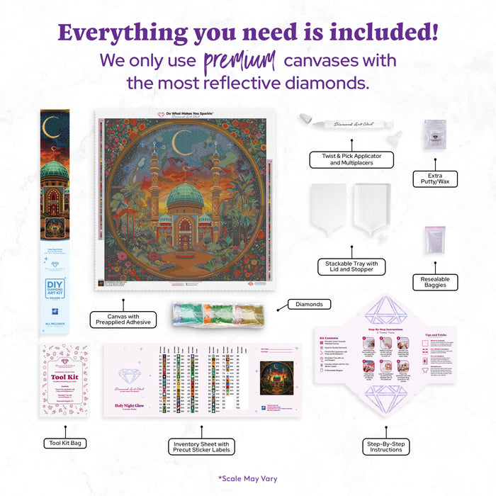 Diamond Painting Holy Night Glow 27.6" x 27.6" (69.9cm x 69.9cm) / Square with 80 Colors including 2 ABs and 1 Frosted Diamond and 5 Fairy Dust Diamonds / 78,961