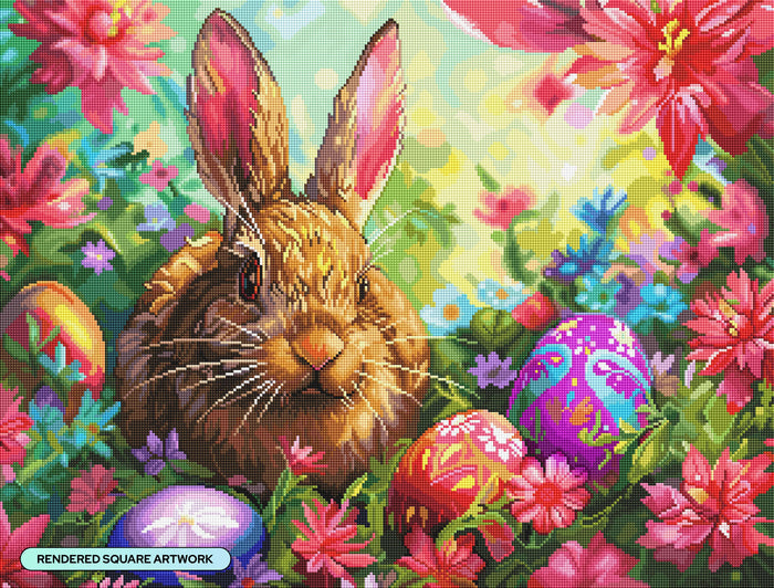 Diamond Painting Hoppy Spring Bunny 29" x 22" (73.4cm x 55.8cm) / Square with 95 Colors including 3 ABs and 4 Fairy Dust Diamonds / 66,080