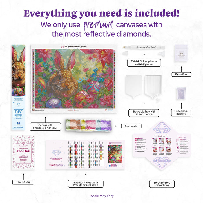 Diamond Painting Hoppy Spring Bunny 29" x 22" (73.4cm x 55.8cm) / Square with 95 Colors including 3 ABs and 4 Fairy Dust Diamonds / 66,080