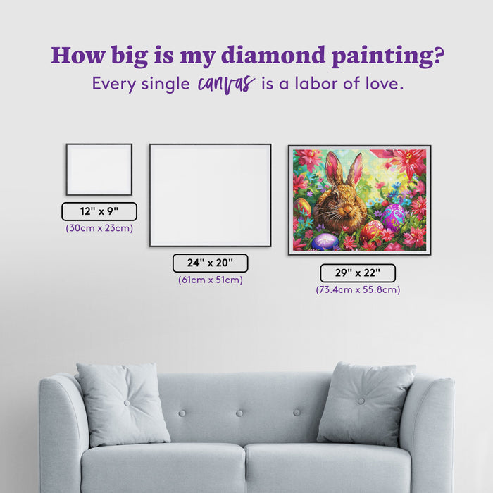 Diamond Painting Hoppy Spring Bunny 29" x 22" (73.4cm x 55.8cm) / Square with 95 Colors including 3 ABs and 4 Fairy Dust Diamonds / 66,080