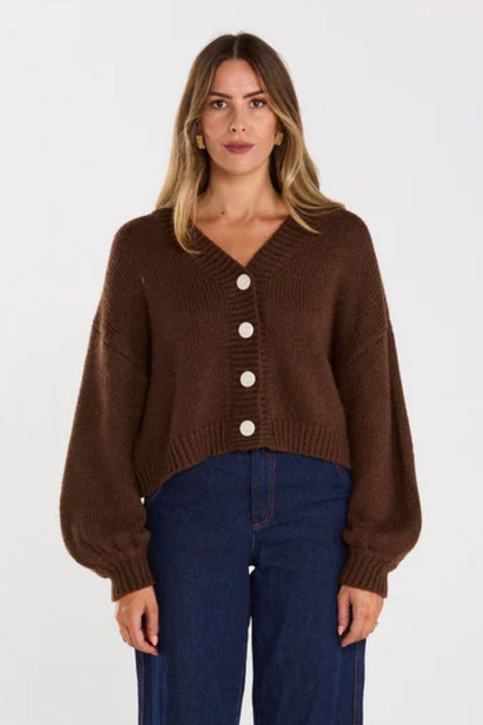 Huddle Chocolate Wool Blend Cardigan