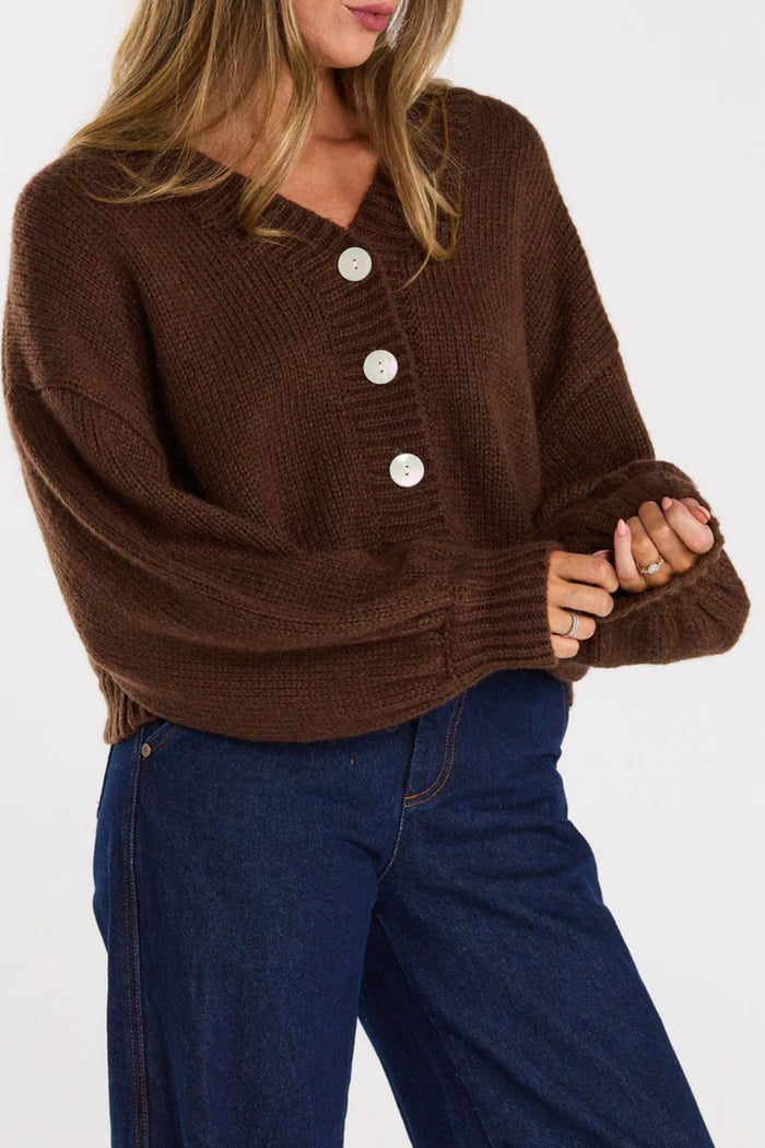 Huddle Chocolate Wool Blend Cardigan