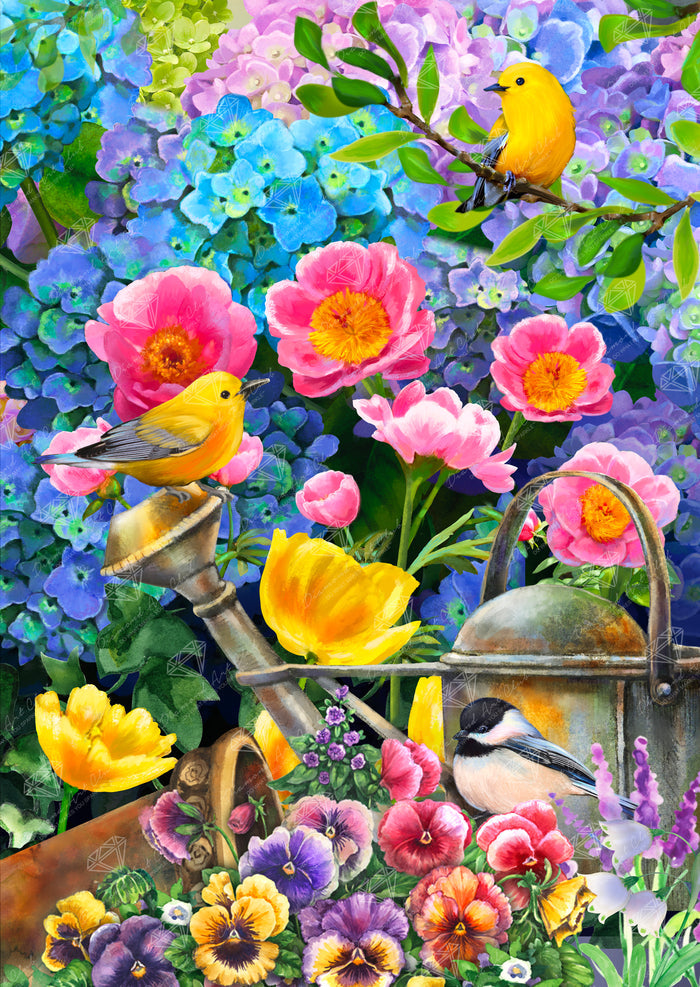 Diamond Painting Hydrangeas, Peonies & Tulips 22" x 31" (55.8cm x 78.7cm) / Square with 99 Colors including 5 ABs and 4 Fairy Dust Diamonds / 70,784