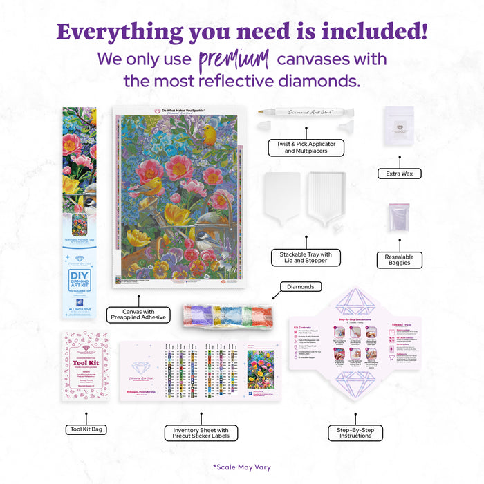 Diamond Painting Hydrangeas, Peonies & Tulips 22" x 31" (55.8cm x 78.7cm) / Square with 99 Colors including 5 ABs and 4 Fairy Dust Diamonds / 70,784