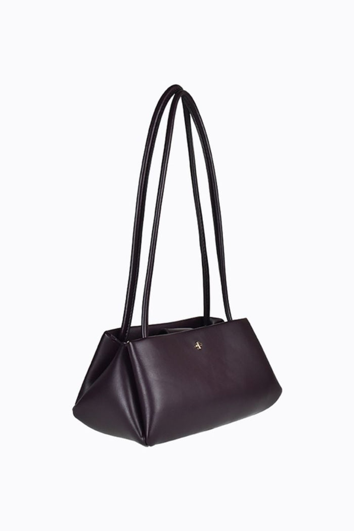 Idris Chocolate Vegan Leather Gold Hardware Shoulder Bag
