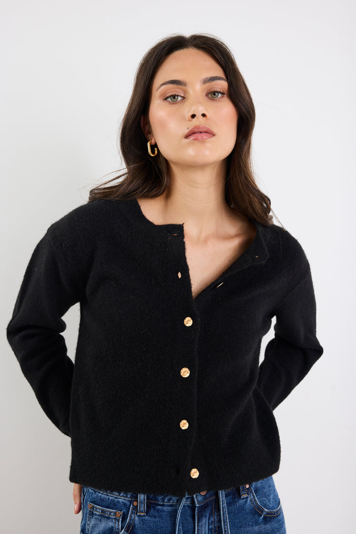 Imprint Black Soft Knit Crewneck Cardigan