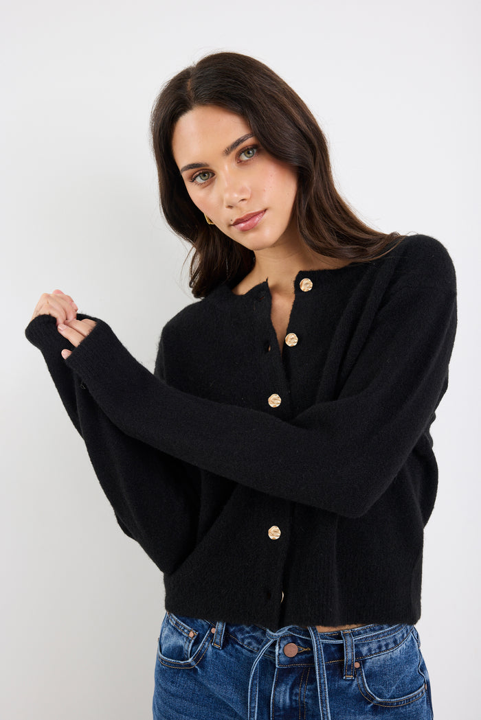 Imprint Black Soft Knit Crewneck Cardigan