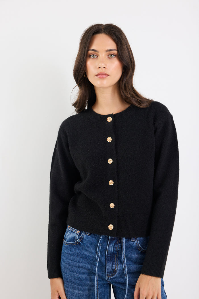 Imprint Black Soft Knit Crewneck Cardigan