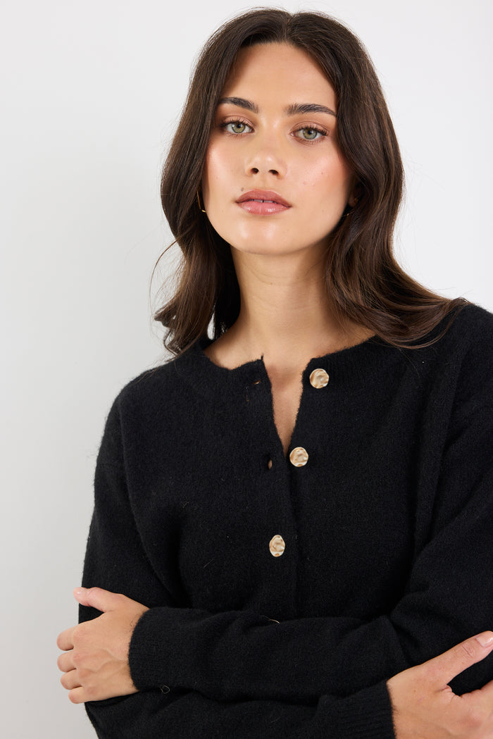 Imprint Black Soft Knit Crewneck Cardigan