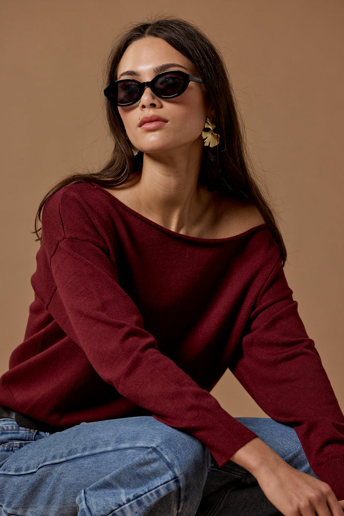 Incentive Burgundy Plum Boatneck Jumper