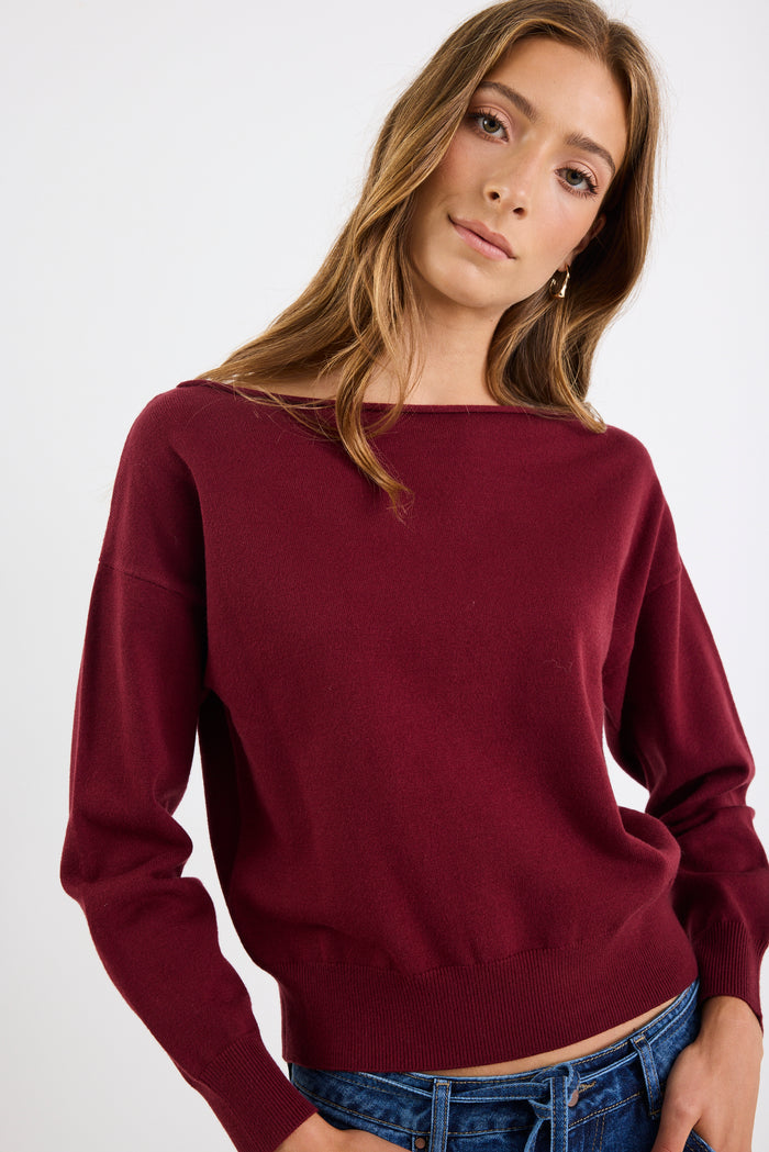 Incentive Burgundy Plum Boatneck Jumper