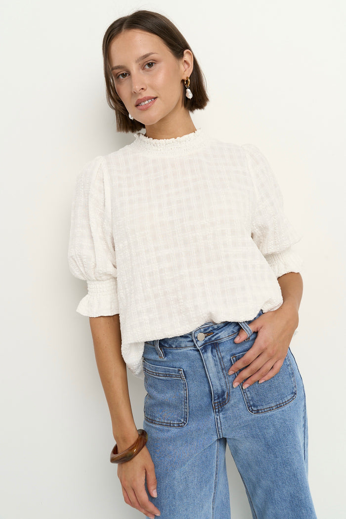 Influential Ivory Texture High Neck Top