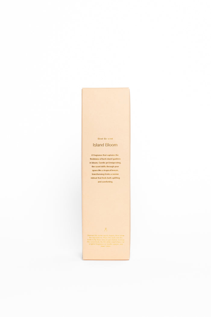 Beige product packaging with text on a white background