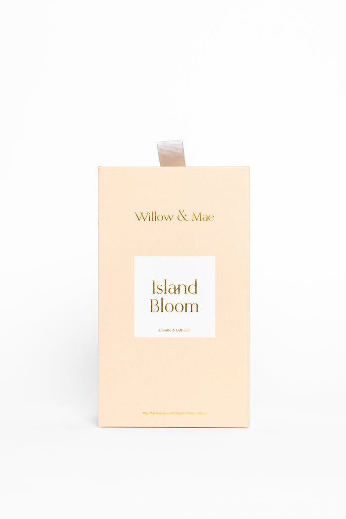 Willow & Mac Island Bloom perfume packaging on a white background