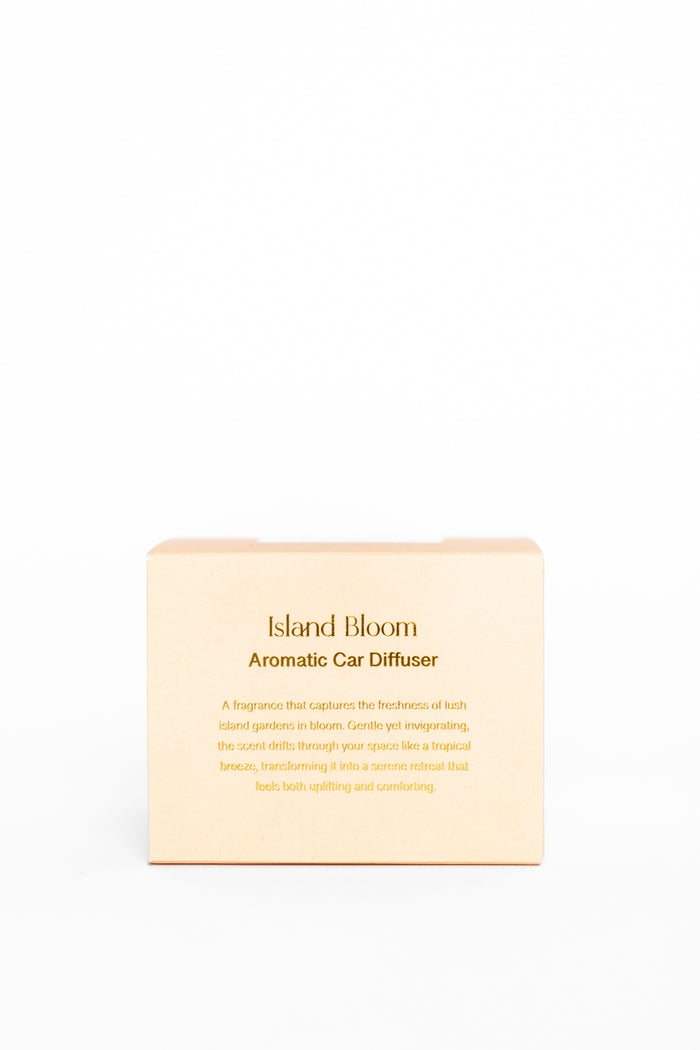 Island Bloom Aromatic Car Diffuser packaging on a white background
