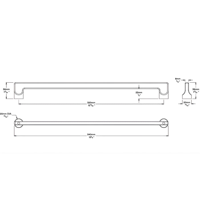 Line Drawing Iver Baltimore 320mm Cabinet Pull Handle Satin Nickel 20919 - The Blue Space