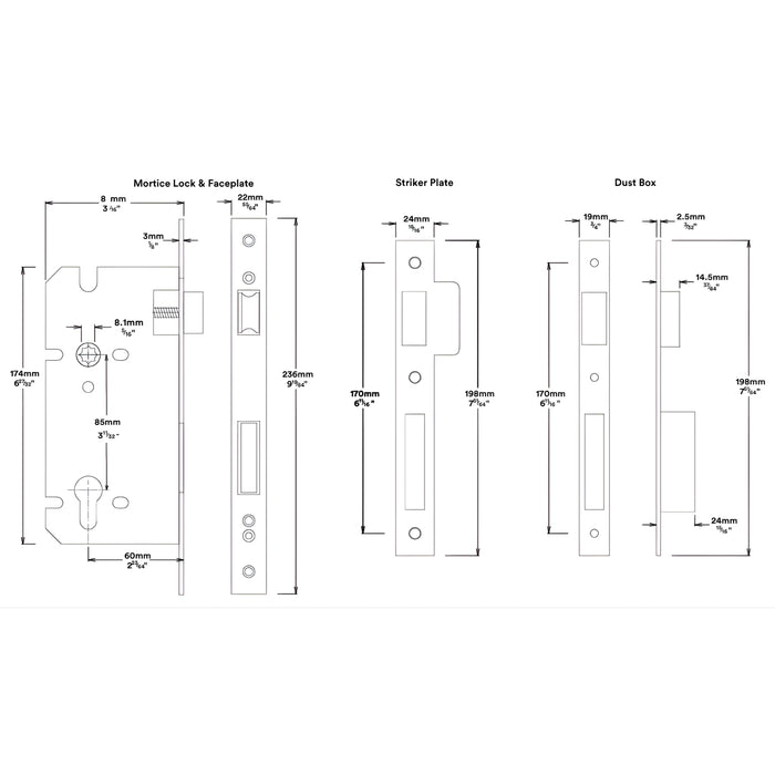 Mortice Lock Iver Baltimore Lever Oval Backplate Entrance Kit with High Security Lock Matte Black 12726KENTR60KT - The Blue Space