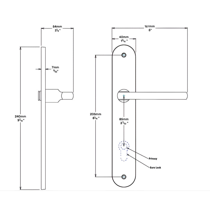 Line Drawing Iver Baltimore Lever Oval Backplate Entrance Kit with High Security Lock Satin Nickel 14726KENTR60KT - The Blue Space