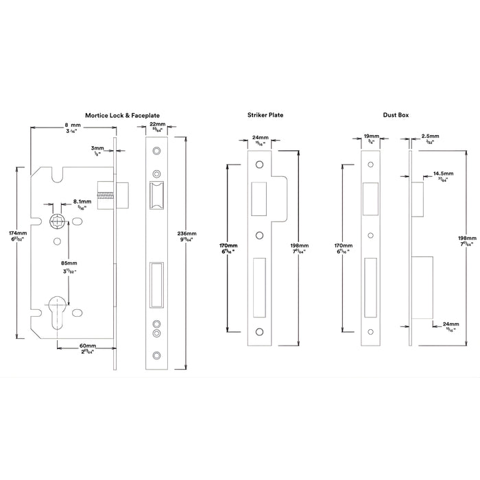 Mortice Lock Iver Baltimore Lever Rectangular Backplate Entrance Kit with High Security Lock Matte Black 12702KENTR60KT - The Blue Space