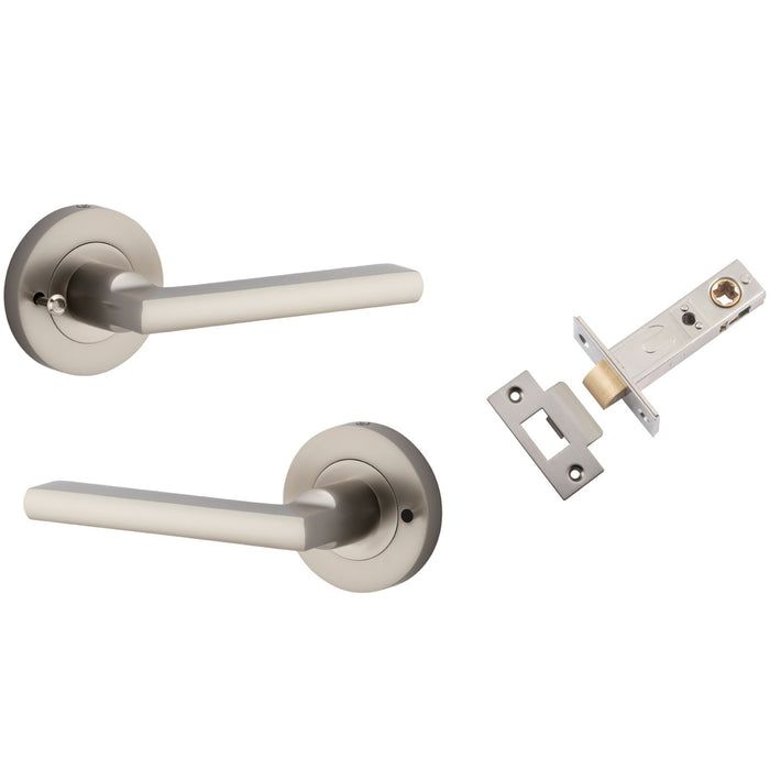 Iver Baltimore Lever Round Rose (Inbuilt Privacy) Satin Nickel 9219KIBPRIV60 - The Blue Space