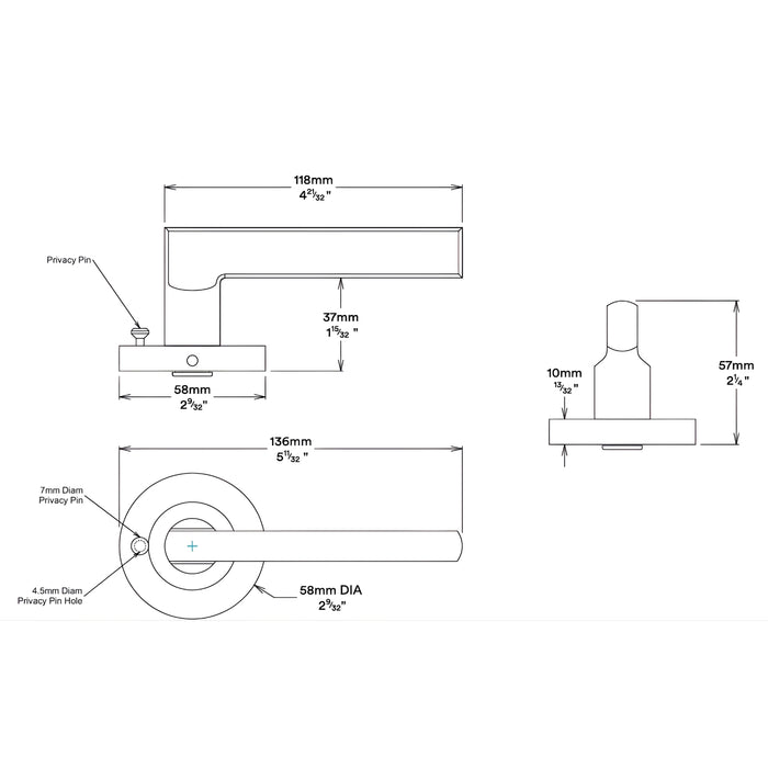 Line Drawing Iver Baltimore Lever Round Rose (Inbuilt Privacy) Satin Nickel 9219KIBPRIV60 - The Blue Space