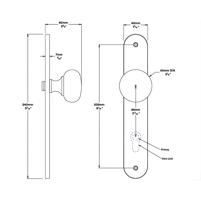 Line Drawing Knob Iver Cambridge Knob Oval Backplate Entrance Kit with High Security Lock Satin Nickel  14834KENTR60KT - The Blue Space