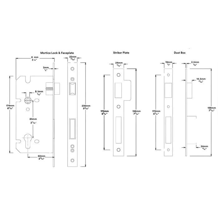 Mortice Lock Iver Cambridge Knob Oval Backplate Entrance Kit with High Security Lock Satin Nickel  14834KENTR60KT - The Blue Space