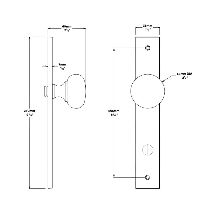 Line Drawing Knob Iver Cambridge Knob Rectangular Backplate Privacy Kit with Privacy Turn Brushed Brass 15322KPRIV60 - The Blue Space