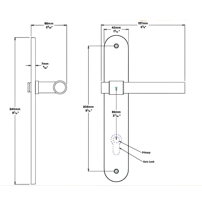 Line Drawing Iver Helsinki Lever Oval Backplate Entrance Kit with High Security Lock Matte Black 12900KENTR60KT - The Blue Space